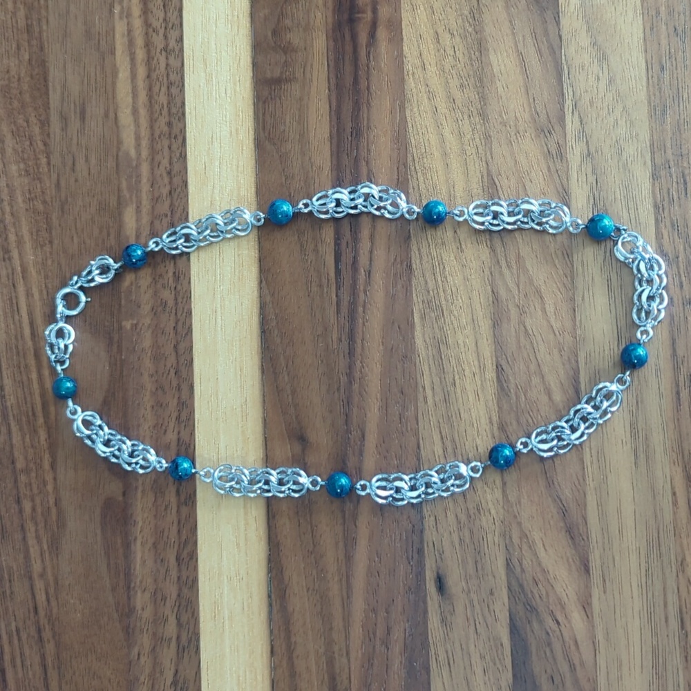 BB sterling silver blue stone choker chain necklace 15.5" vintage heavy